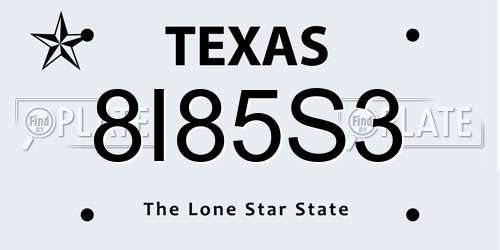 8I85S3 Texas License Plate