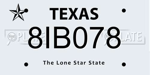 8IB078 Texas License Plate