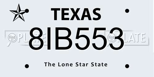 8IB553 Texas License Plate