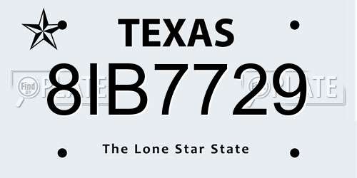 8IB7729 Texas License Plate