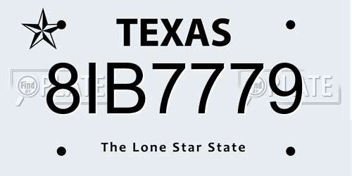 8IB7779 Texas License Plate