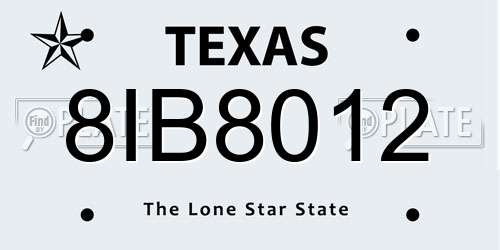 8IB8012 Texas License Plate