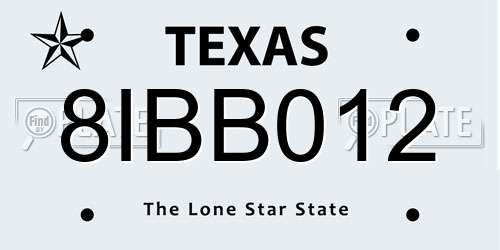 8IBB012 Texas License Plate