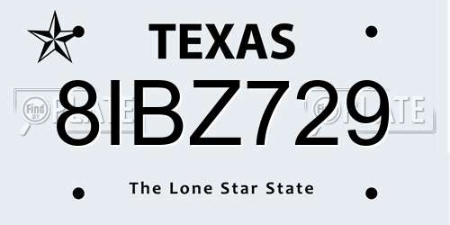 8IBZ729 Texas License Plate