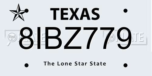 8IBZ779 Texas License Plate