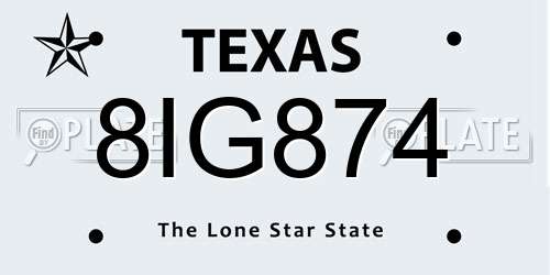 8IG874 Texas License Plate