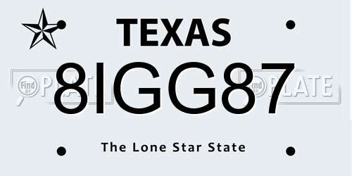 8IGG87 Texas License Plate