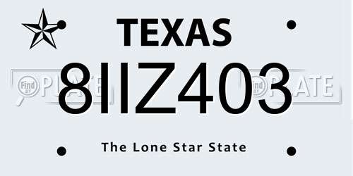 8IIZ403 Texas License Plate