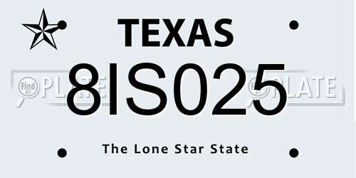 8IS025 Texas License Plate