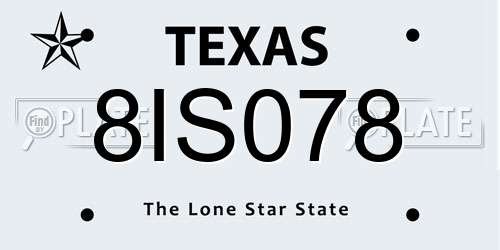 8IS078 Texas License Plate