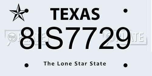 8IS7729 Texas License Plate