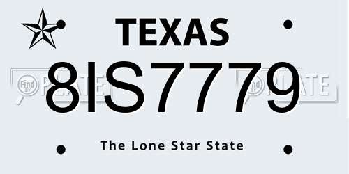 8IS7779 Texas License Plate
