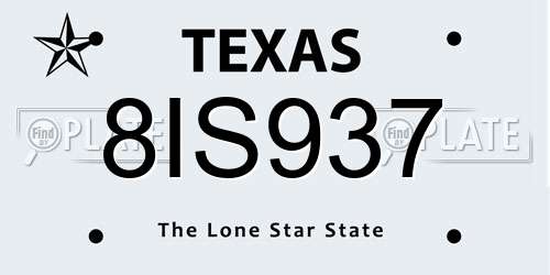 8IS937 Texas License Plate