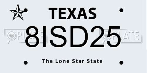 8ISD25 Texas License Plate
