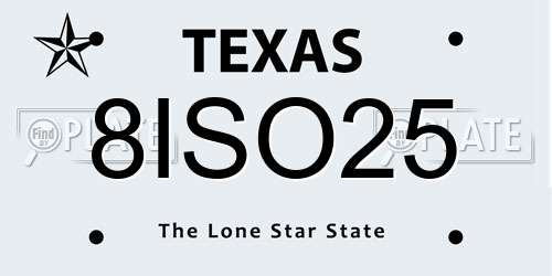 8ISO25 Texas License Plate