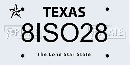 8ISO28 Texas License Plate