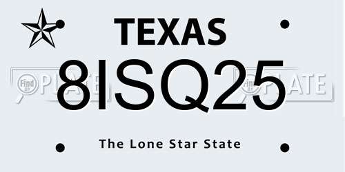 8ISQ25 Texas License Plate