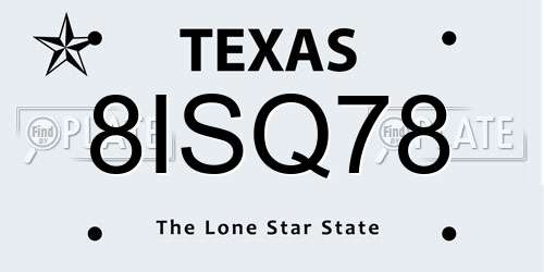 8ISQ78 Texas License Plate