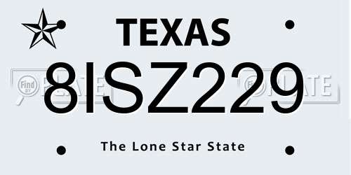 8ISZ229 Texas License Plate