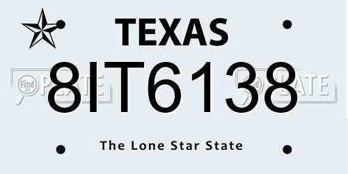 8IT6138 Texas License Plate