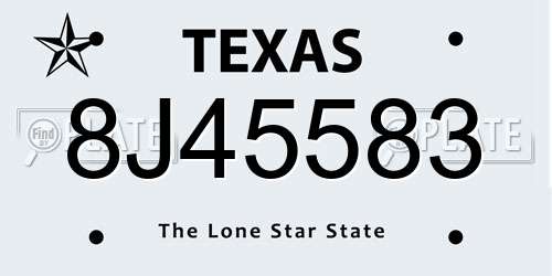 8J45583 Texas License Plate