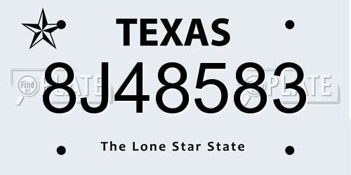 8J48583 Texas License Plate