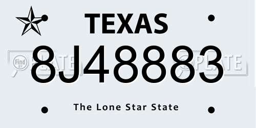 8J48883 Texas License Plate