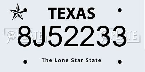 8J52233 Texas License Plate