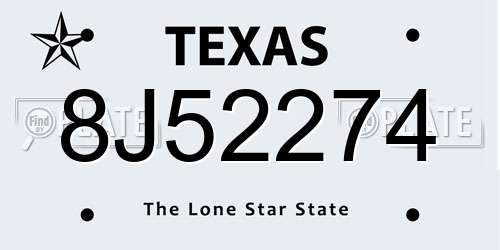 8J52274 Texas License Plate