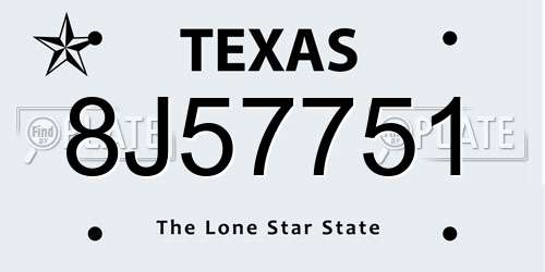 8J57751 Texas License Plate