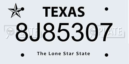 8J85307 Texas License Plate