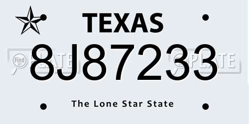 8J87233 Texas License Plate