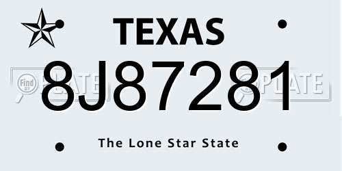 8J87281 Texas License Plate