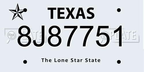 8J87751 Texas License Plate