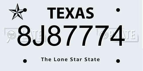 8J87774 Texas License Plate