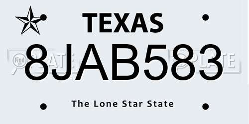 8JAB583 Texas License Plate