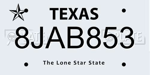 8JAB853 Texas License Plate
