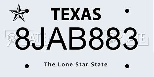 8JAB883 Texas License Plate