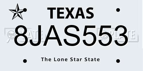 8JAS553 Texas License Plate