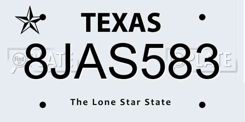 8JAS583 Texas License Plate