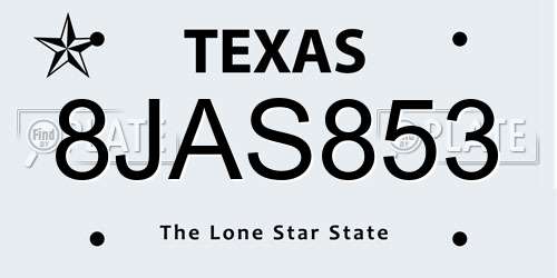 8JAS853 Texas License Plate