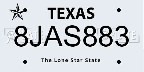 8JAS883 Texas License Plate