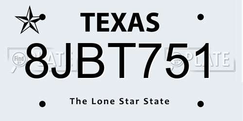 8JBT751 Texas License Plate