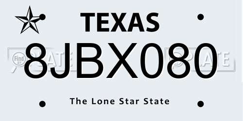8JBX080 Texas License Plate
