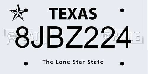 8JBZ224 Texas License Plate
