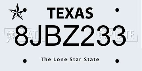 8JBZ233 Texas License Plate