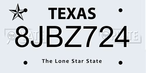 8JBZ724 Texas License Plate