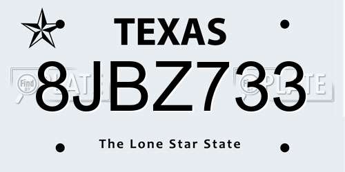 8JBZ733 Texas License Plate