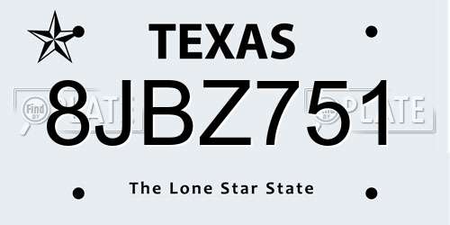 8JBZ751 Texas License Plate