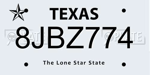 8JBZ774 Texas License Plate